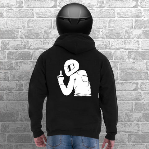 Middle Finger Funny Biker Unisex Pullover Hoodie with Back Print