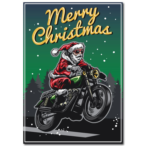 Merry Christmas Santa Wheelie Motorcycle Christmas Card